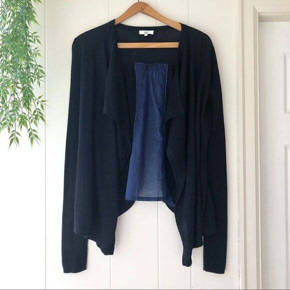 SOH Cotton Waterfall Cardigan Open Black Blue - Picture 1 of 4
